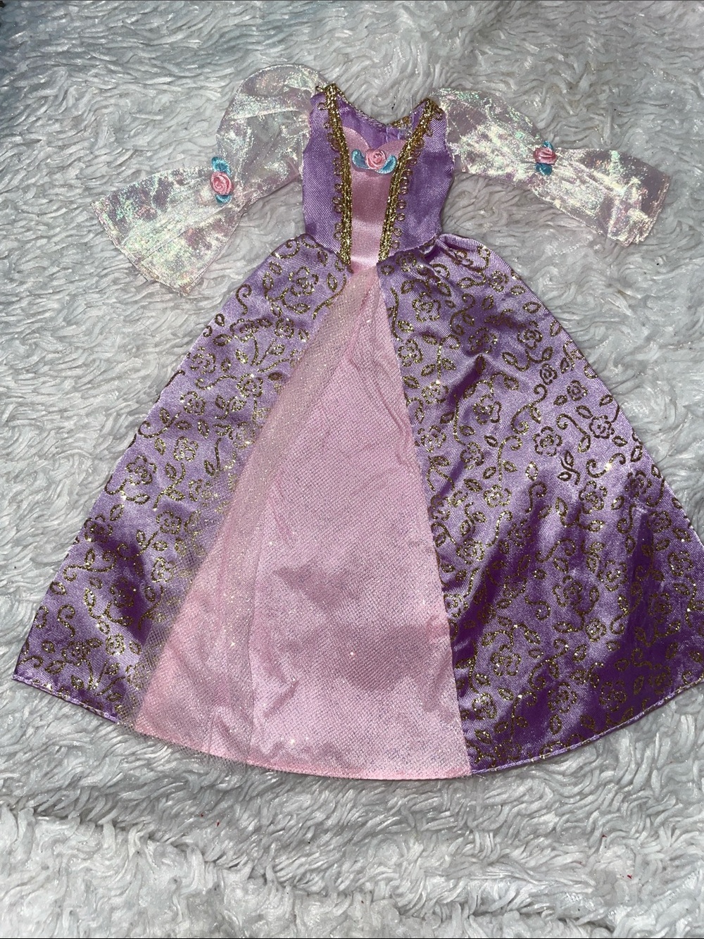2001 Barbie Rapunzel Doll Gown Dress Purple Long Sleeve